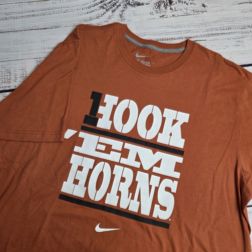 Nike Texas‎ Longhorns Regular Fit Mens XXL Orange T-Shirt Cotton Hook Em Horns